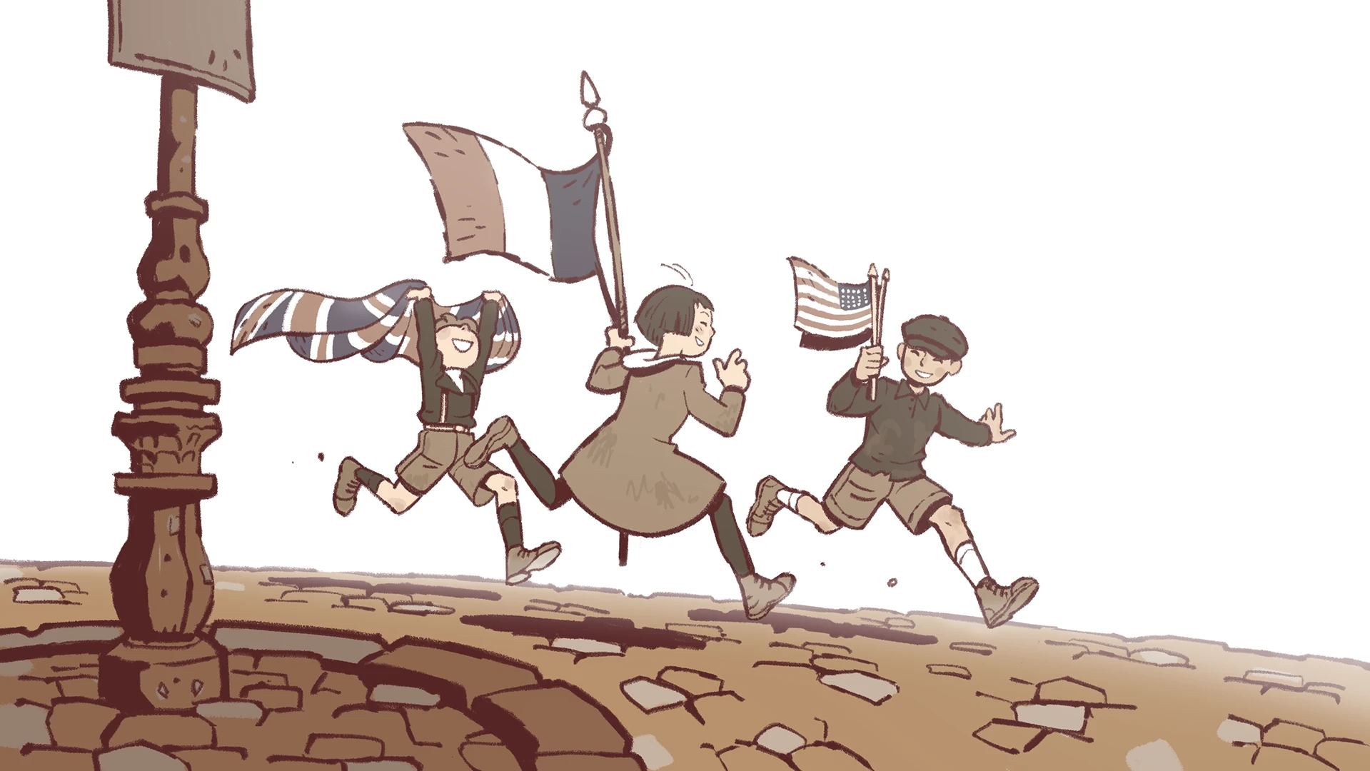 Illustration d'enfants jouant après la Libération 